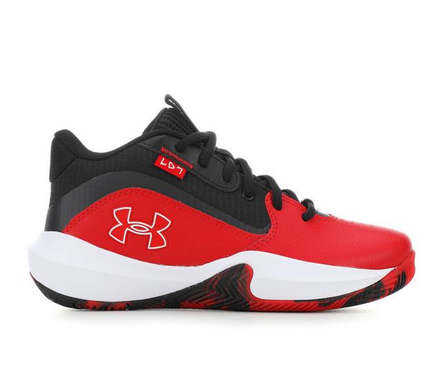 Boys' Under Armour Lockdown 7 Gradeschool 3.5-7 Basketball Shoes in Red/Blk/Wht color