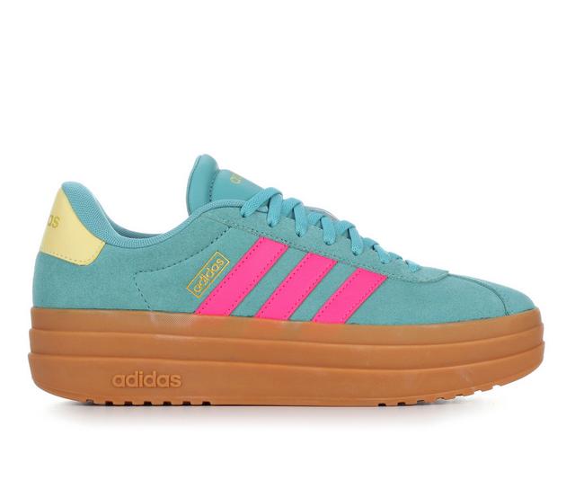 Women's Adidas VL Court 3.0 Bold Platform Sneakers in Teal/Pink/Ylw color