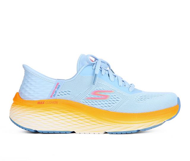 Women's Skechers Go 129626 Max Cushioning Elite Slip In Running Shoes in Blue/Org/White color