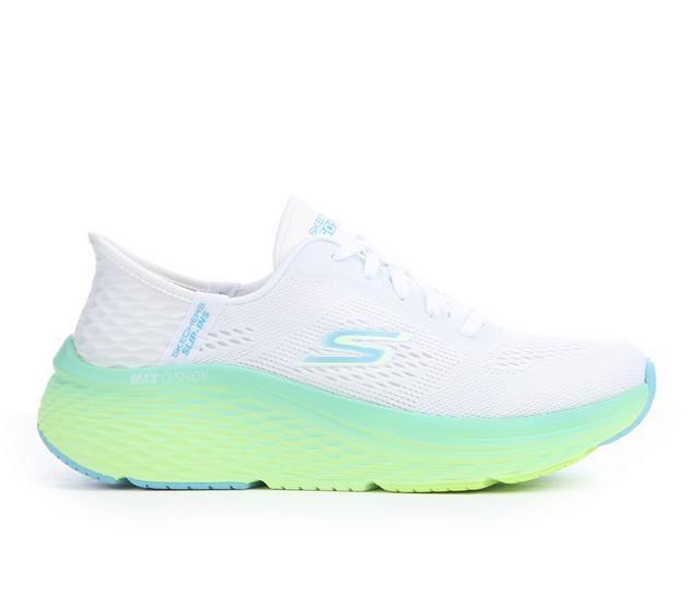 Women's Skechers Go 129626 Max Cushioning Elite Slip In Running Shoes in Wht/Blu/Lime color