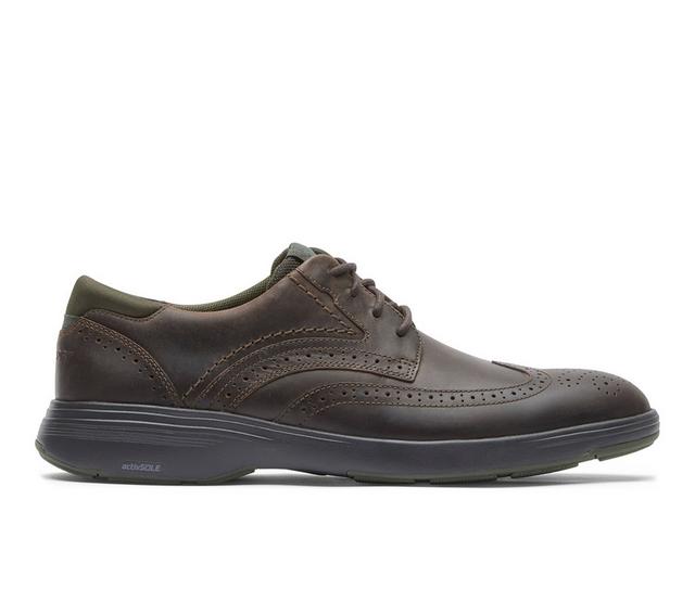 Men's Rockport Noah Wingtip Casual Oxfords in Dark Brown color