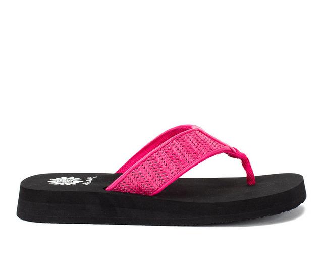 Women's Yellow Box Floppy Flip-Flops in Fuchsia color