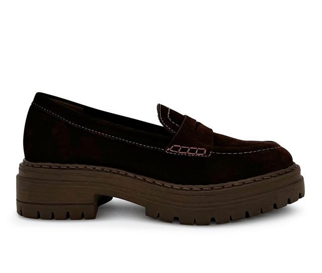 Women's Chelsea Crew Giana Chunky Penny Loafers in Brown Nub color