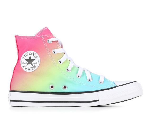 Women's Converse Big Kid Chuck Taylor All Star Hi Ombre Sneakers in Cyan/Chaos Fuch color