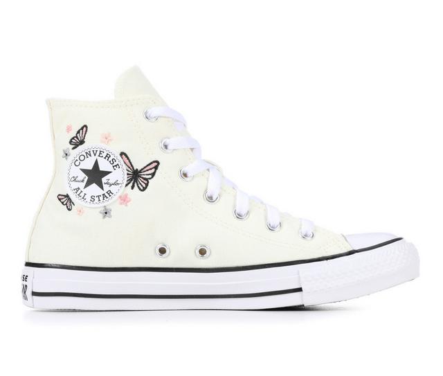 Girls' Converse Big Kids Chuck Taylor Mid Butterflies Gradeschool High-Tops in Egret color