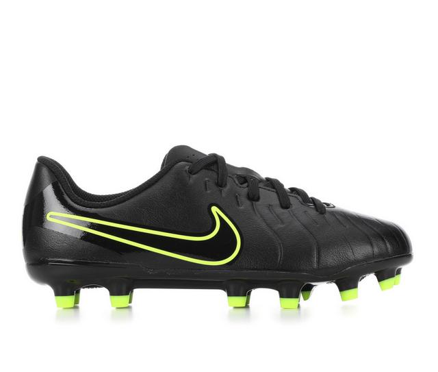 Boys' Nike Little Kid & Big Kid Jr Tiempo Legend 10 Club Soccer Cleats in Black/Volt color