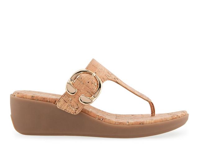 Women's Aerosoles Izola Wedge Sandals in Cork/Gold color