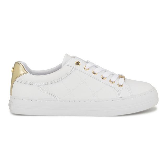 Women's Nine West Givens Fashion Sneakers in White/Gold color