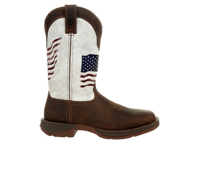 Men's Durango Rebel Distressed Flag Embroidery Western Boots in Bay Brown/White color