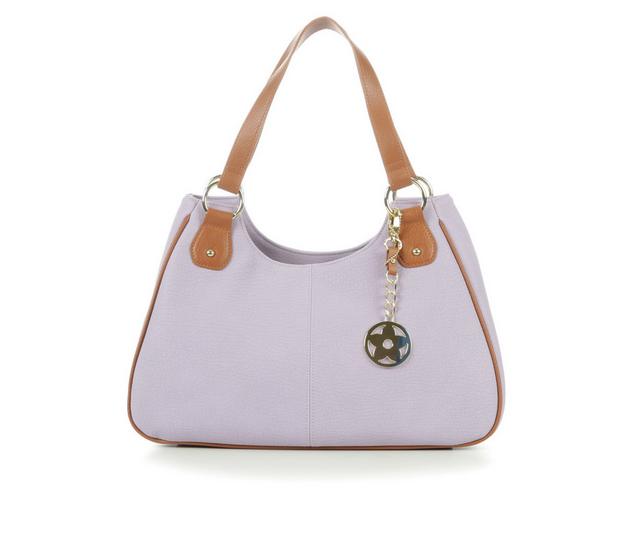 Bueno Of California 2 Tone PVC Handbag in Lilac Tan color