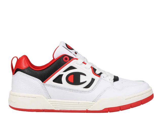 Girls' Champion Big Kid 5 On 5 Lo Court Sneakers in White/Black/Red color