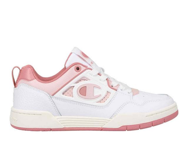 Girls' Champion Big Kid 5 On 5 Lo Court Sneakers in White/Pink color