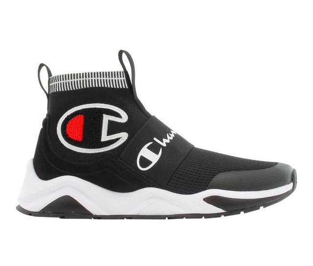 Men's Champion Rally Pro High-Top Slip On Sneakers in Black Mesh color