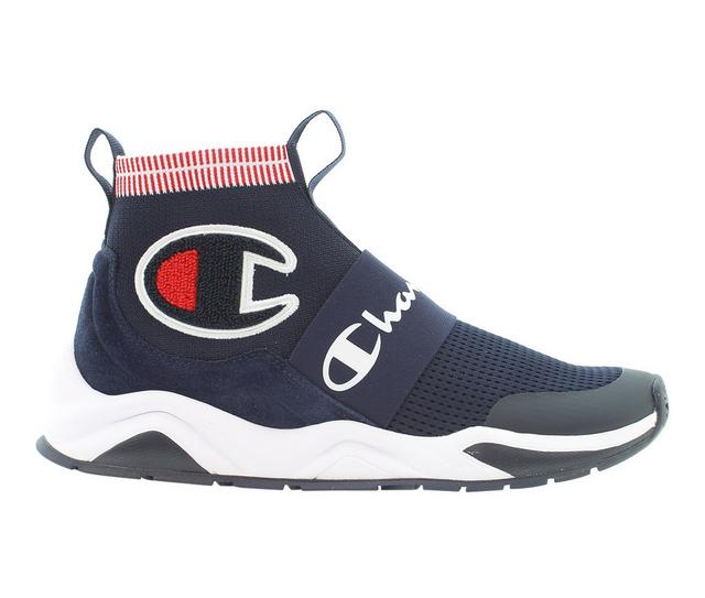 Men's Champion Rally Pro High-Top Slip On Sneakers in Navy Mesh color
