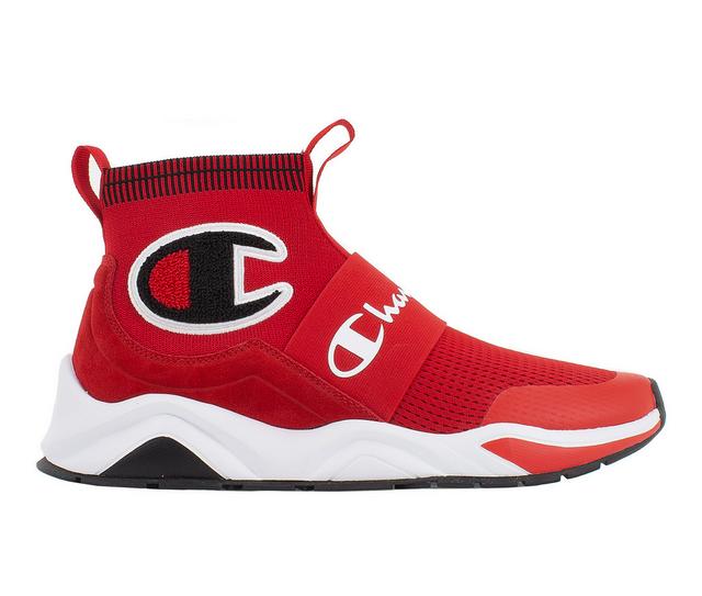 Men's Champion Rally Pro High-Top Slip On Sneakers in Red Mesh color