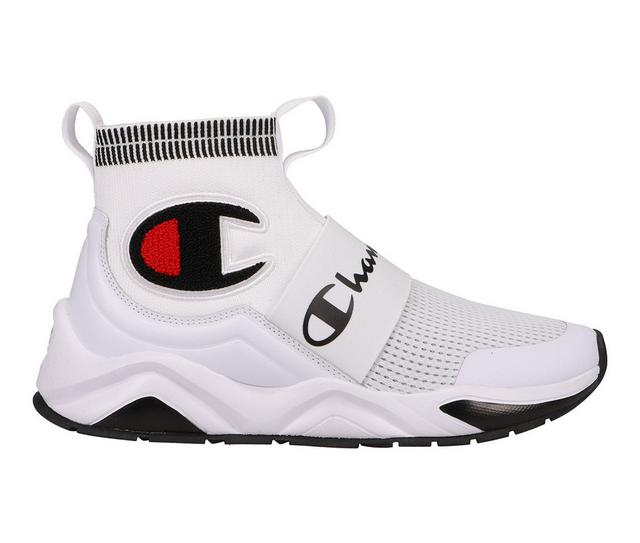Men's Champion Rally Pro High-Top Slip On Sneakers in White Mesh color