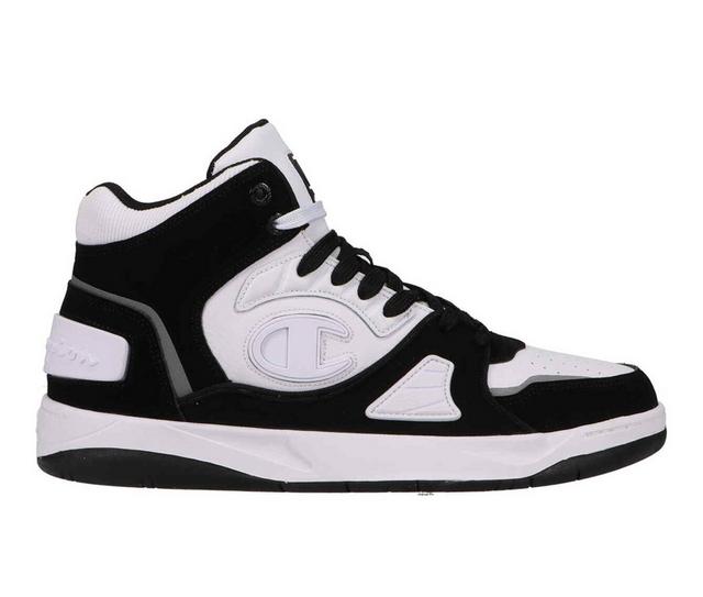 Men's Champion Rezone Drill Hi High Top Sneakers in White/Black color