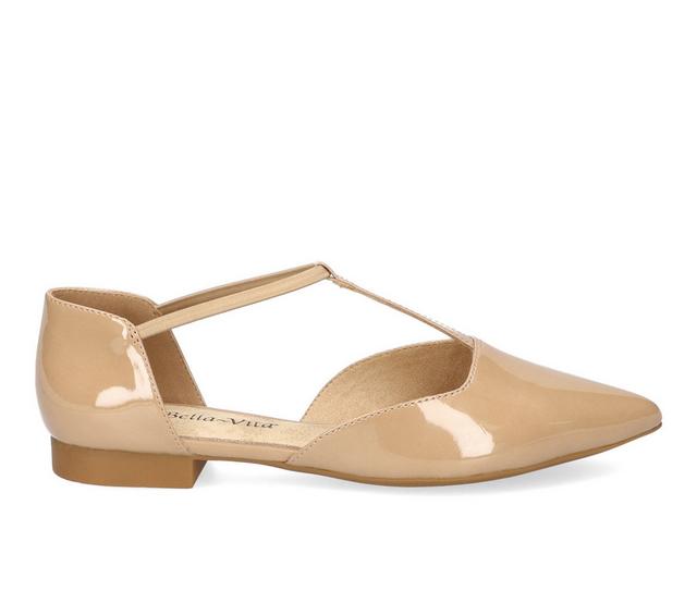 Women's Bella Vita Darby T-Strap Flats in Nude Patent color