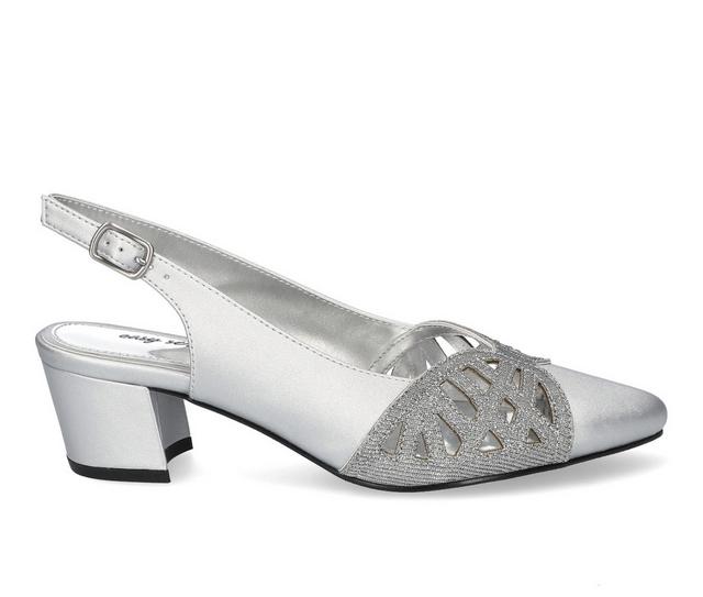 Women's Easy Street Bizzy Slingback Pumps in Silver Satin color
