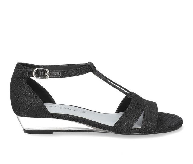Women's Easy Street Alora Special Occasion Wedge Sandals in Black Glitter color