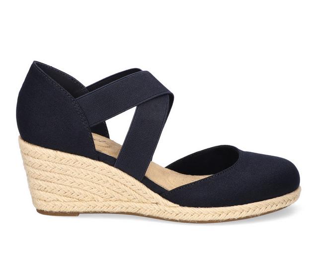 Women's Easy Street Pari Espadrille Wedges in Navy Canvas color