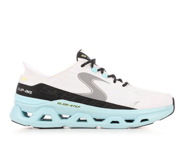 Men's Skechers Glide Step Altus Slip-Ins Walking Shoes in Wht/Blk/Lt Blue color
