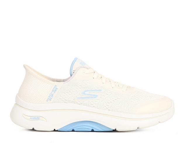 Women's Skechers Go 125319 Go Walk Arch Fit Valencia Slip In Running Shoes in Natural/LT Blue color