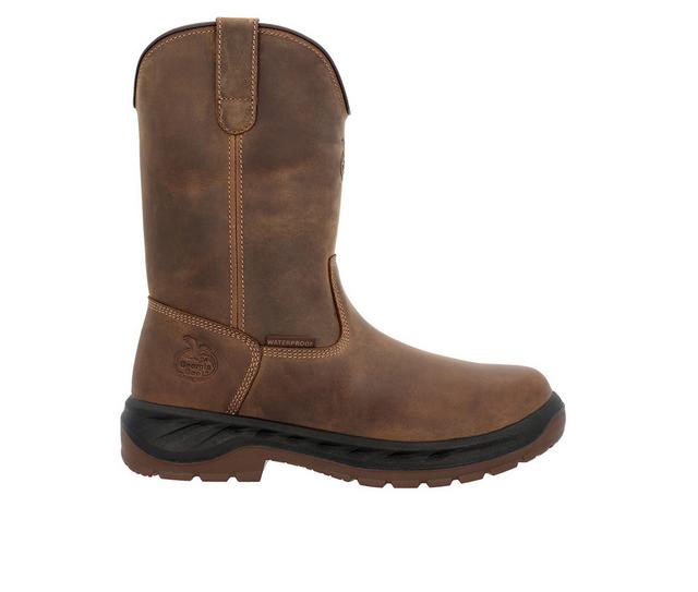 Men's Georgia Boot OT Waterproof Pull On Work Boots in Brown color