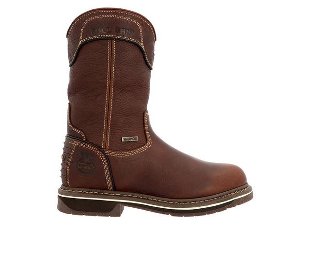 Men's Georgia Boot AMP LT Edge Waterproof Pull On Work Boots in Brown color