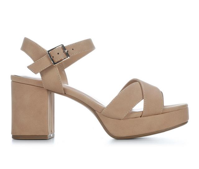 Women's Soda Manner Heeled Sandals in Nude color