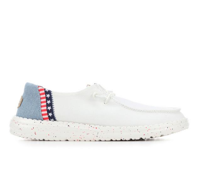 Women's HEYDUDE Wendy Americana Splatter Casual Shoes in White/Blue color