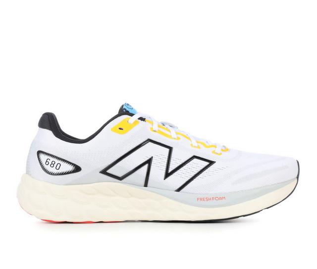 Men's New Balance 680 V8 Running Shoes in Wht/Blk/Ylw color