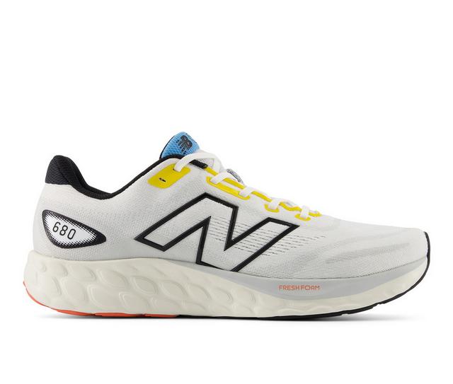 Men's New Balance 680 V8 Running Shoes in Wht/Blk/Yellw color