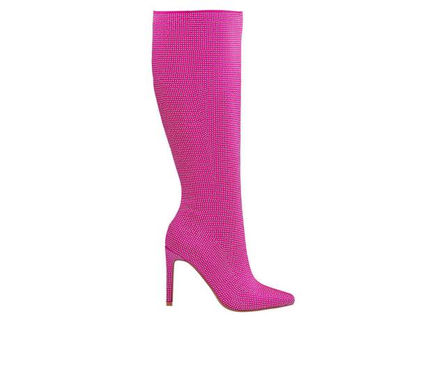 Women's Lady Couture Diamond Knee High Stiletto Boots in Fuchsia color