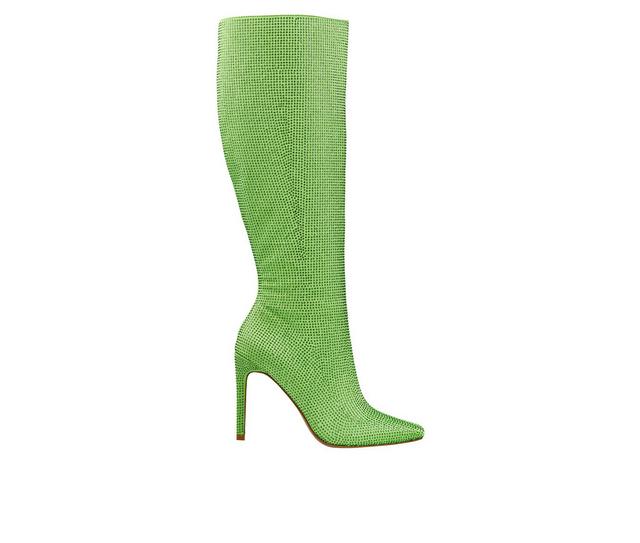 Women's Lady Couture Diamond Knee High Stiletto Boots in Lime color
