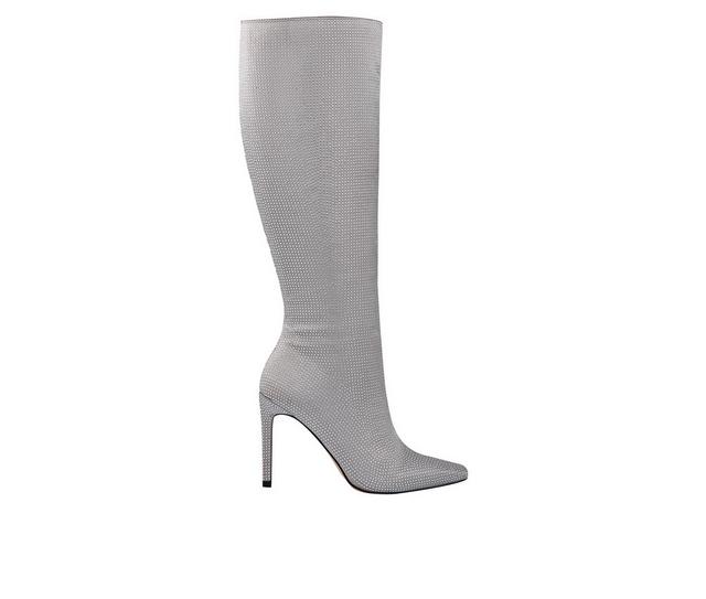 Women's Lady Couture Diamond Knee High Stiletto Boots in Silver color