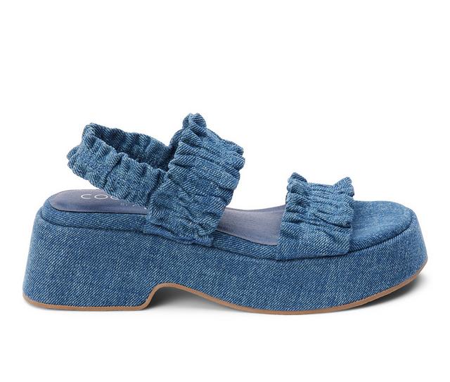 Women's Coconuts by Matisse Jean Platform Wedge Sandals in Indigo Denim color