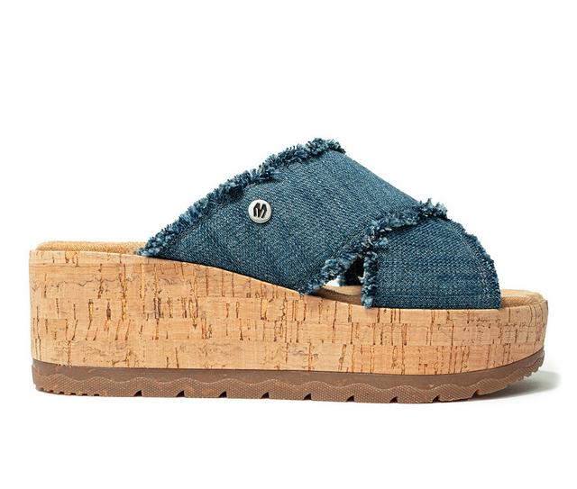 Women's Minnetonka Posey Crossband Wedge Sandals in Denim color