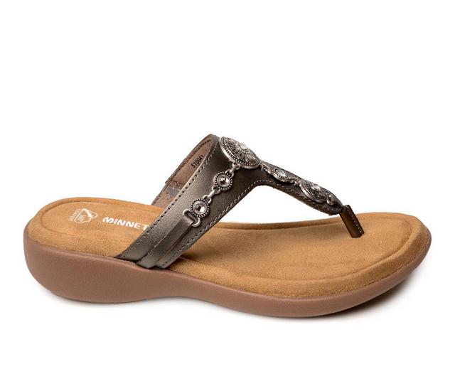 Women's Minnetonka Brecca Embellished Flip-Flops in Pewter color