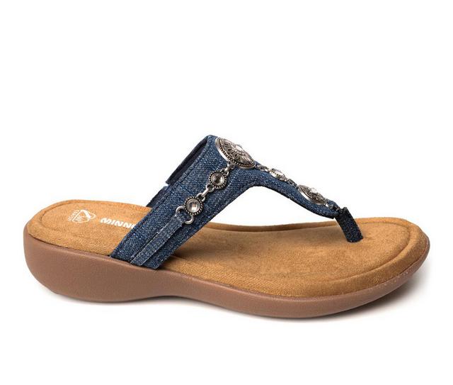 Women's Minnetonka Brecca Embellished Flip-Flops in Blue Denim color