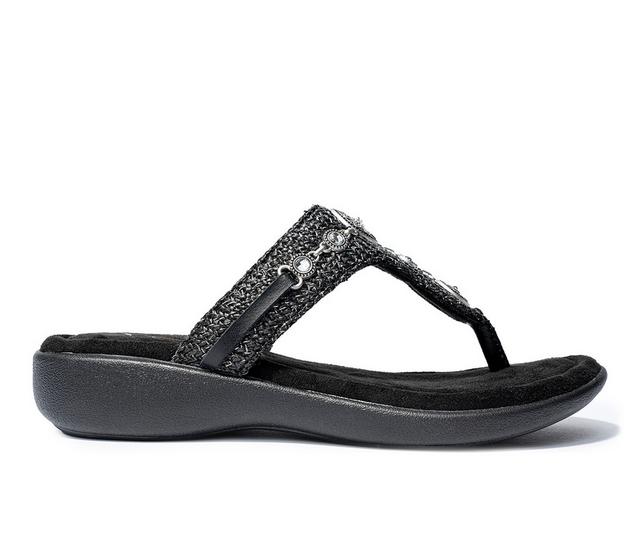 Women's Minnetonka Brecca Embellished Flip-Flops in Black Metallic color