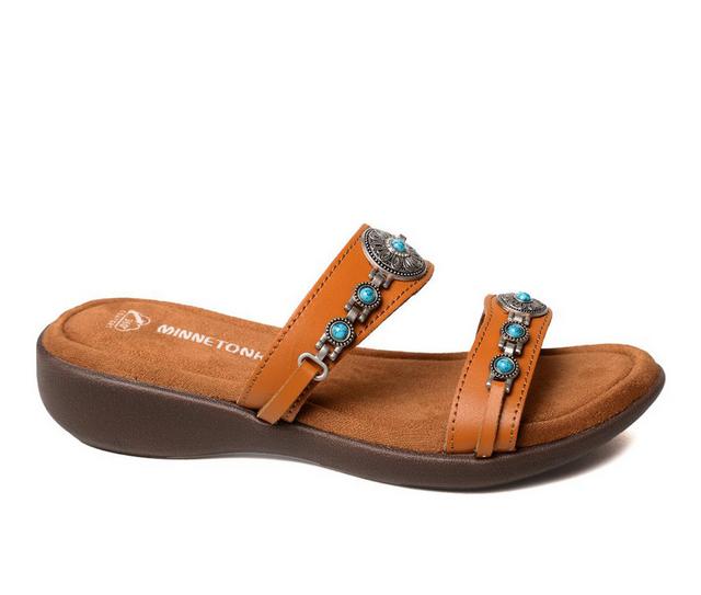 Women's Minnetonka Brenn Embellished Sandals in Cognac color