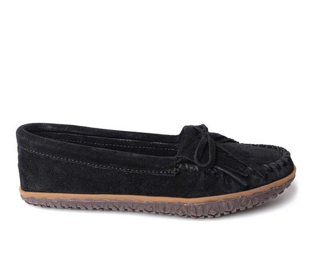 Women's Minnetonka Kilty Tread Moccasins in Black color