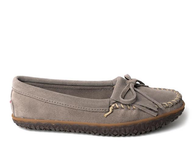 Women's Minnetonka Kilty Tread Moccasins in Grey color