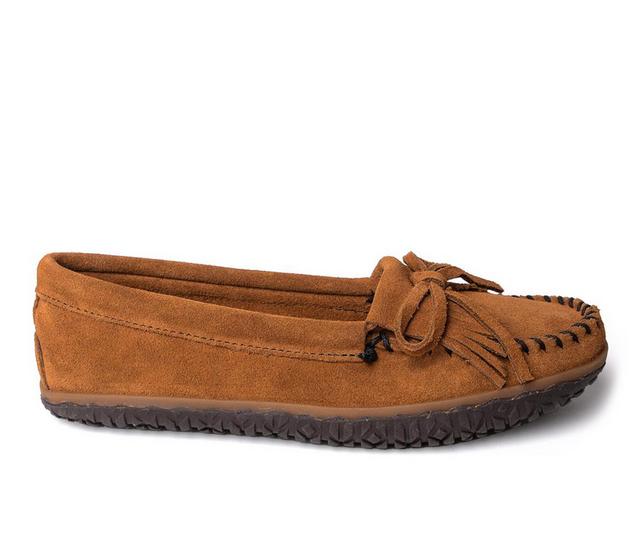 Women's Minnetonka Kilty Tread Moccasins in Brown color