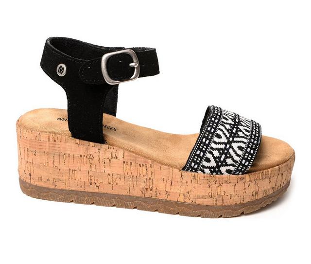 Women's Minnetonka Patrice Wedge Platform Sandals in Black/White color