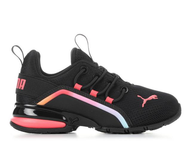 Girls' Puma Little Kid Axelion Sunset PS 10.5-3.5 Running Shoes in Black/Pink color