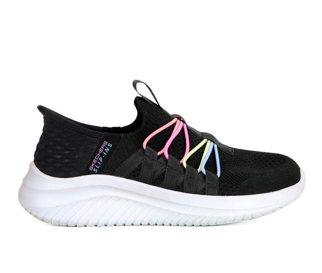 Girls' Skechers Little Kid & Big Kid Ultra Flex 3.0 Bungee Fun Sneakers in Black/Multi color