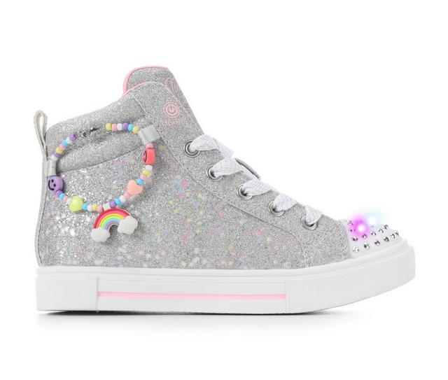 Girls' Skechers Little Kid Twinkle Sparks Charm Bestie Light-Up Shoes in Silver Glitter color