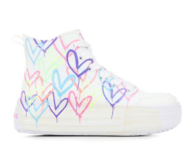 Girls' Skechers Street Hyperlift Graffiti Hearts High-Top Sneakers in White/Multi color